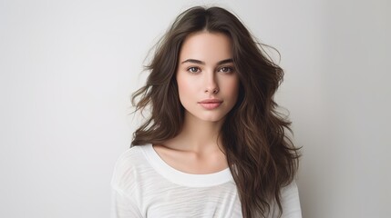 Fototapeta premium Beautiful woman face close up studio on white. generative ai