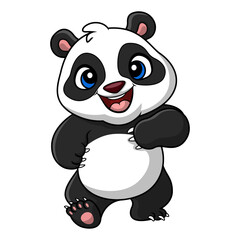 Cute baby panda cartoon on white background