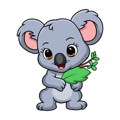 Cute little koala cartoon holding leaves © frescostudio