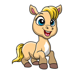 Cute horse cartoon on white background