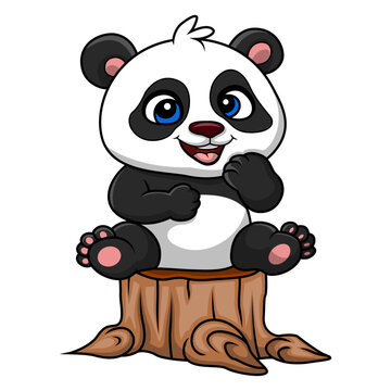 Cute baby panda cartoon on white background