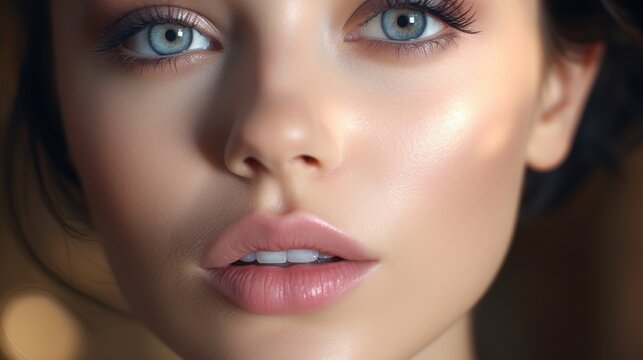 Woman with gorgeous eyes and lips and Makeup, portrait spa natural beautiful. generative ai