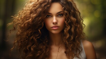 Fototapeta premium portrait of beautiful woman brunette with a long shiny hair, hair spa treatment