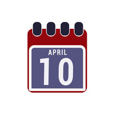 Calendar displaying page of the day 10th (tenth) of the April - Day 10 of the month. Illustration