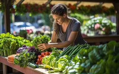 Shopper at a local farmers' market, browsing fresh produce. Generative AI