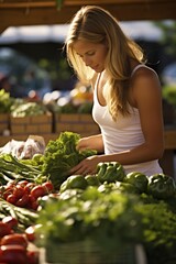 Shopper at a local farmers' market, browsing fresh produce. Generative AI