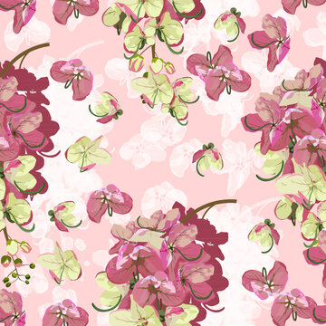 A seamless pattern of Rainbow shower flowers. vector illustration. © Aphichart