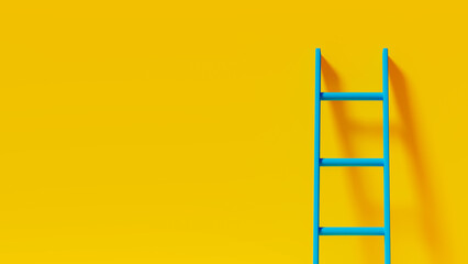 Blue ladder on yellow wall, goal achievement, success and achievement theme, 3d rendering © Kaincloud