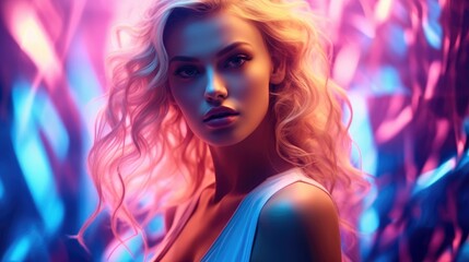 Obraz na płótnie Canvas Beautiful woman with neon lights.