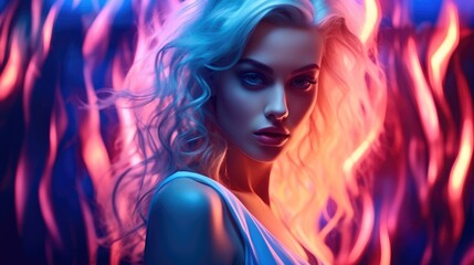 Fototapeta premium Beautiful woman with neon lights.