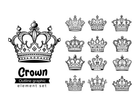 Crown outline doodle sketch vector set collection