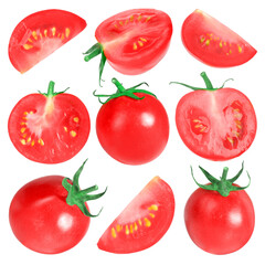 Set of fresh ripe cherry tomatoes isolated on white
