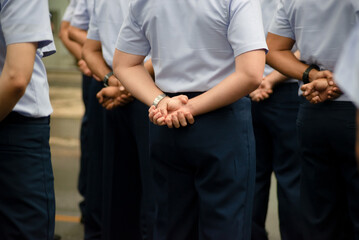 Salvador, Bahia, Brazil - September 07, 2023: Air force soldiers are seen in formation during the Brazilian independence parade in the city of Salvador, Bahia.