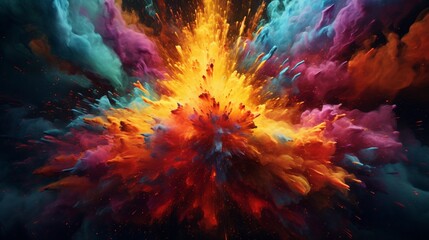 Design a visually striking scene, capturing the essence of a colorful explosion with vivid colors and intricate textures.