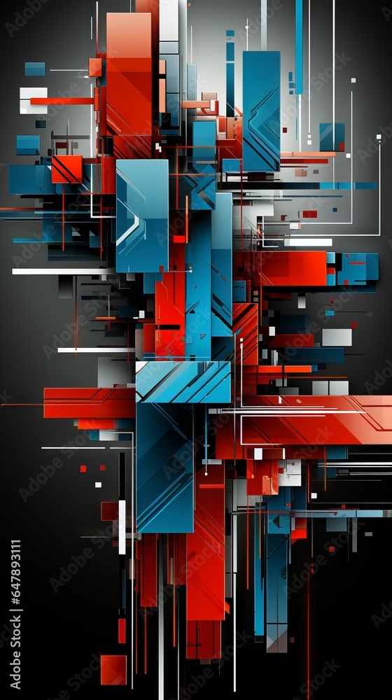 Wall mural an abstract geometric background in red and blue. generative ai.