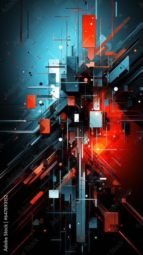 Wall mural an abstract geometric background in red and blue. generative ai.