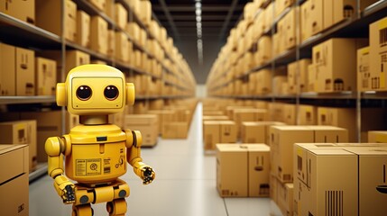Futuristic logistics hub, advanced warehousing & intelligent distribution system, efficiency warehouse automation, shipment & smart inventory management, robotics & secure dispatch, Generative AI.