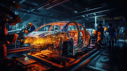 Smart vehicle technology, sustainable mobility & efficient navigation, futuristic automation, advanced robotics in manufacturing & efficiency, intelligent factory, high-tech robotics, Generative AI.