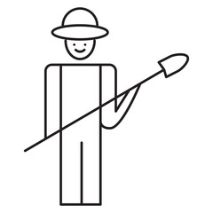Farmer man with shovel , line vector sign, flat illustration on white background..eps
