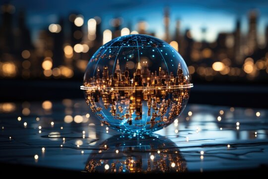 Global connectivity, exploring the futuristic cyberspace network, the smart city grid and 5g or 6g evolution, a worldwide web of intelligence, IoT, cloud computing, Generative AI.