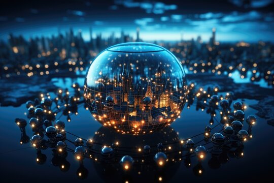 Global connectivity, exploring the futuristic cyberspace network, the smart city grid and 5g or 6g evolution, a worldwide web of intelligence, IoT, cloud computing, Generative AI.