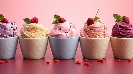 A variety of different colored ice cream flavors. Generative AI. 