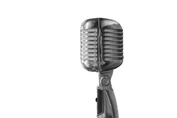 Wired Dynamic Retro Microphone Silver Metal Color On White Background Isolated