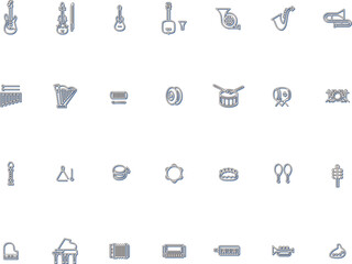 カラーシャドウの楽器イラストアイコンセット　青