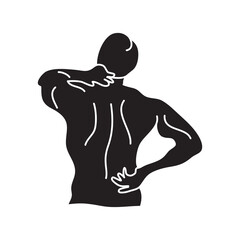 Man with neck and back pain simple balck icon flat illustration..eps