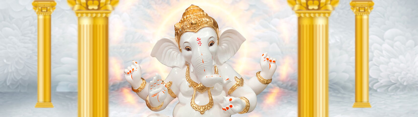 Ganesh Illustration of colorful hindu lord Ganesha on decorative background- Graphical poster modern art 3D wallpaper