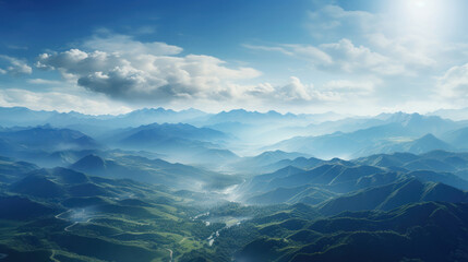 Landscape shot capturing dramatic cloud formations over a mountain range