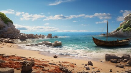 A secluded beach where traditional fishing boats become part of the seascape.