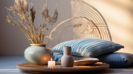 Zen meditation corner featuring a cushion, singing bowl, and an array of aromatic incense