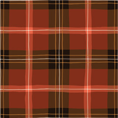 Festive Hand-Drawn Checked Vector Seamless Pattern. Classic Style with Watercolor Effect. Christmas Tartan Plaid. - 647896725