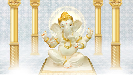 Ganesh Wallpaper of colorful hindu lord Ganesha on decorative background- Graphical poster modern...