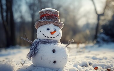 Obraz premium Happy snowman in winter secenery. Generative AI