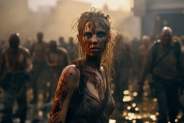 Fictional human between zombie scene - obrazy, fototapety, plakaty