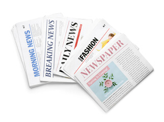 Different newspapers isolated on white background