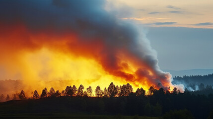 Fototapeta na wymiar Heavy fire in the forest