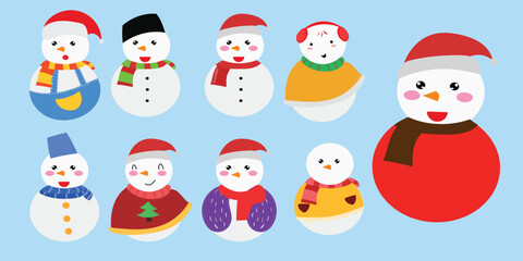 set of adorable cute snowman variant costum isolated on white background