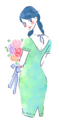 花束を持つ女性イラスト