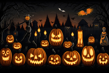 halloween background with pumpkin, vector 