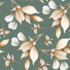 elegant vintage leaves watercolor seamless pattern