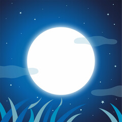 Naklejka premium Autumn mid night with full moon landscape background. 