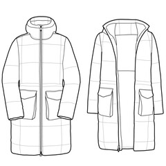 Parka Jacket technical fashion Illustration. Winter Jacket, Coat fashion flat drawing template. © Arfa Yudha