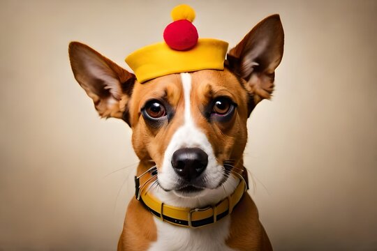 cute portrait of an adorable dog wearing a clown hat