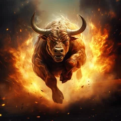 Deurstickers Burning bull in the fire © Virtual Art Studio