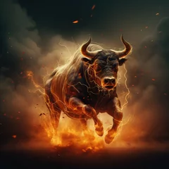 Foto auf Acrylglas Antireflex Burning bull in the fire © Virtual Art Studio