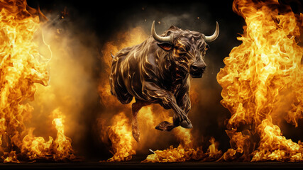Burning bull in the fire