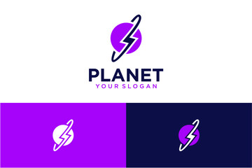 planet logo design with lightning